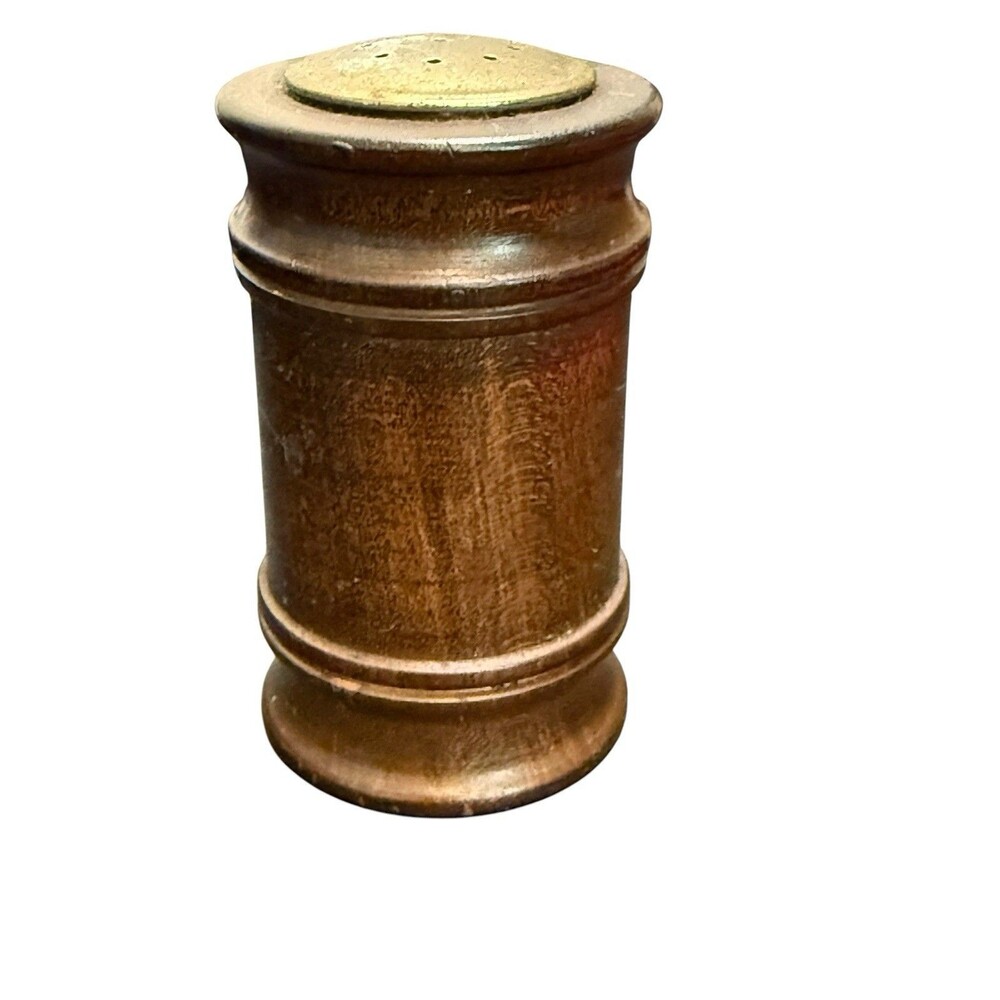 Vintage Wood Brown and Gold Salt Shaker 4"